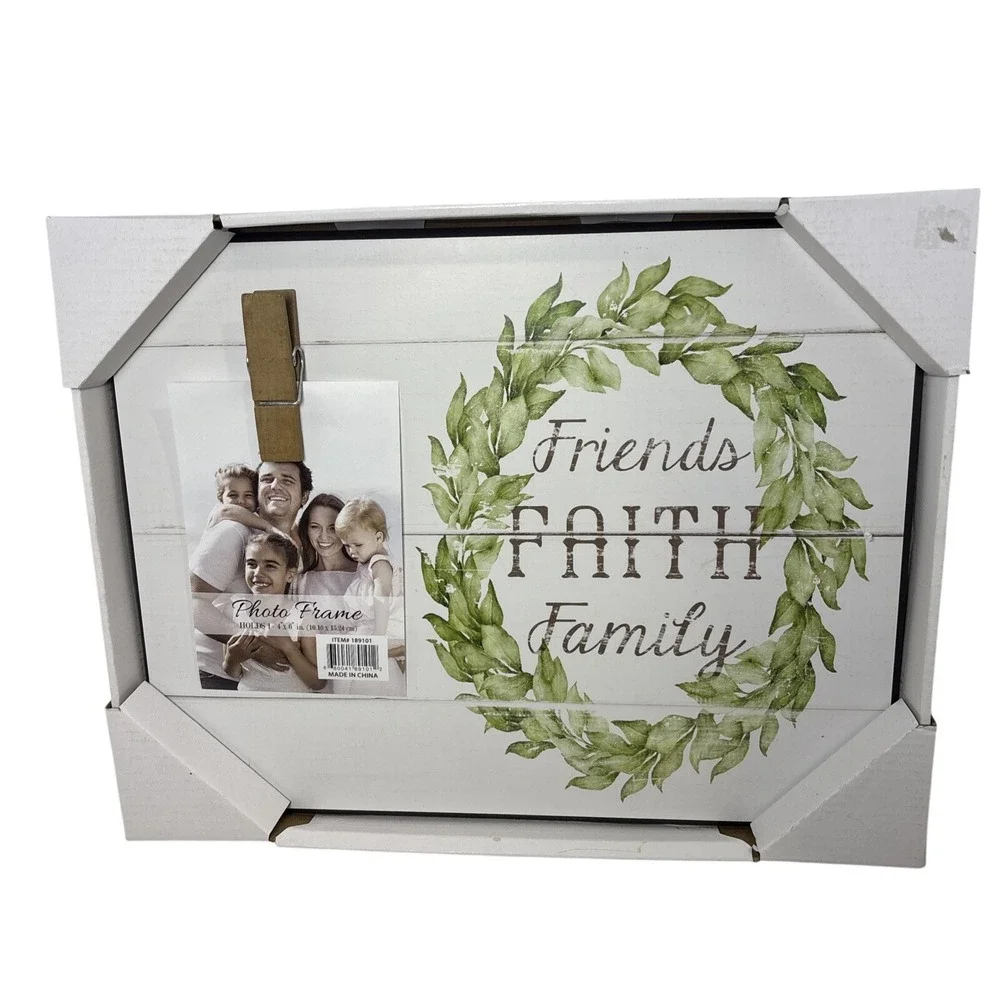 Friends Faith Family Wooden‎ Plank Photo Frame Clothespin Clip Farmhouse Decor